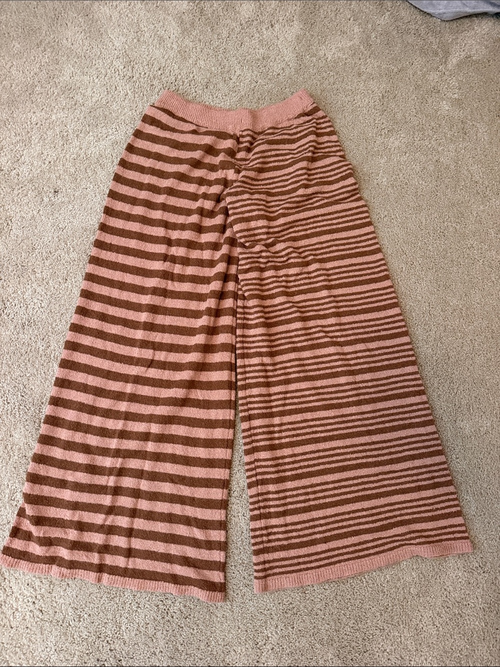 Free People Striped Wide-Leg Terry Pants in Tan and Brown